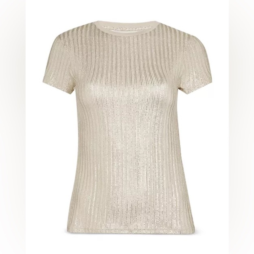 TED BAKER Catrino Metallic Stripe Fitted T-Shirt In Ivory | US 4| Ted Baker 1